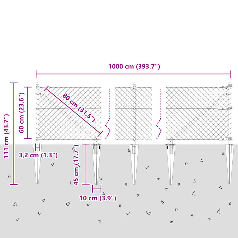 Galvanized Steel Fence Panels, Silver, 60cm H x 1000cm W