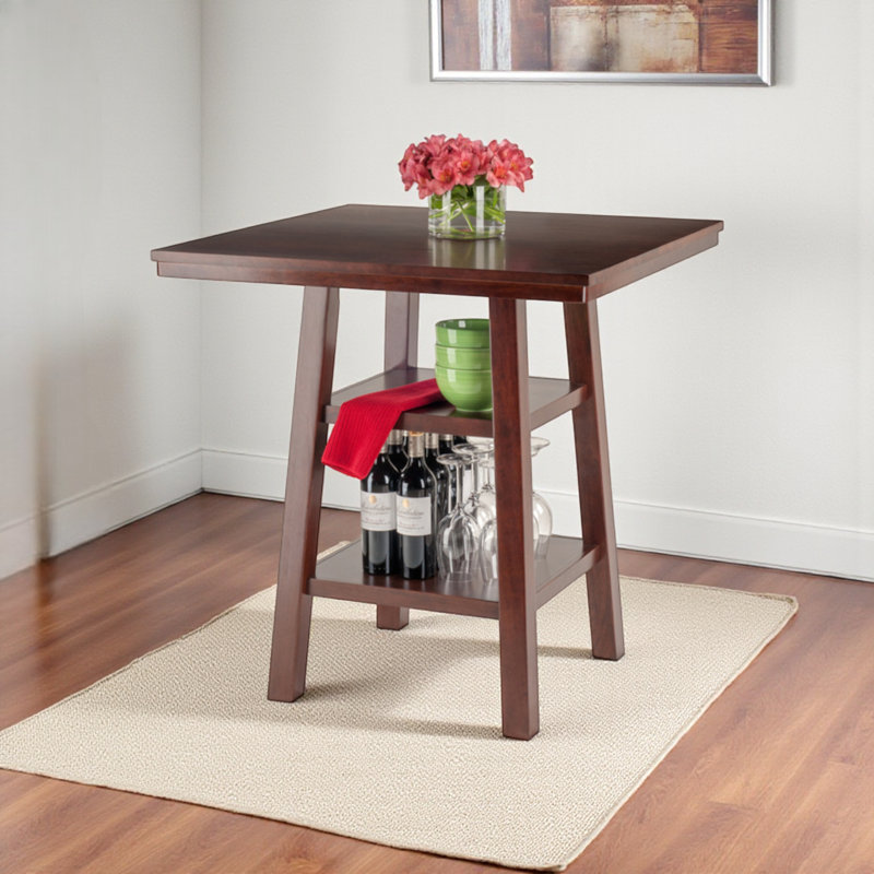 Hallatrow 5-pc Counter Height Dining Set in Walnut Finish, 35.87'' H X 33.51'' W X 33.51'' D, 5 Pieces: 1 Table, 4 Chairs