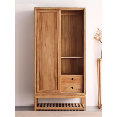 New Chinese Style Solid Wood Sliding Door Wardrobe