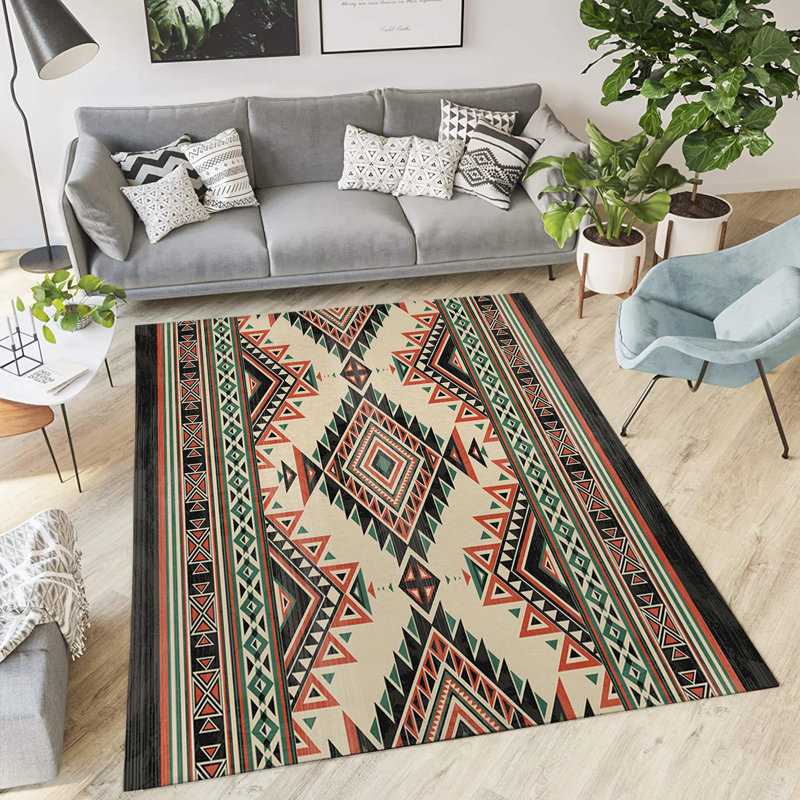 Tapis d'intérieur / extérieur rectangulaire en polyester tissé à la machine marocain crème / noir / rouge