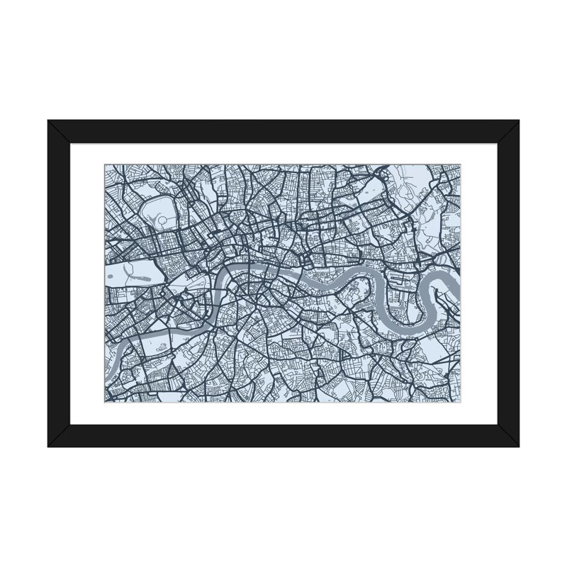 « london map viii » par michael thompsett, impression sur toile, H 16 po x l 24 po x P 1 po, Papier d'art encadré noir, Blanc