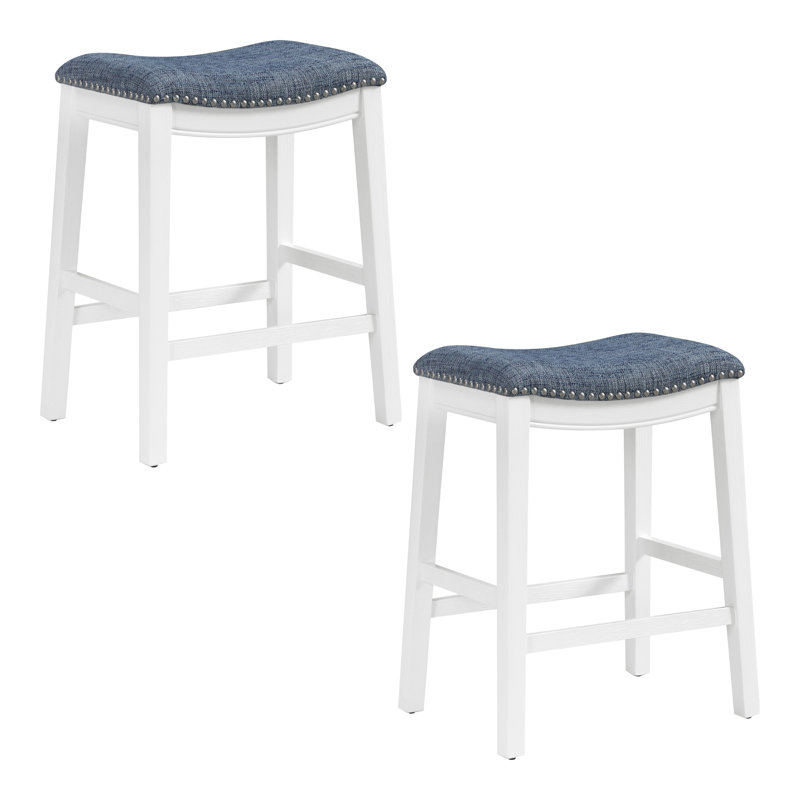 Clewiston Upholstered Counter Stool, Counter Stool (25" Seat Height), Indigo, White