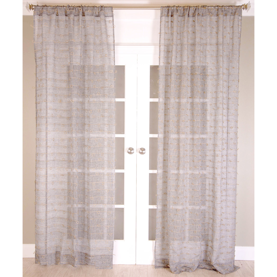 Natural Elegance 100% Linen Sheer Rod Pocket Header Curtain Panel with Jute Knots Peppermint Home Curtain 