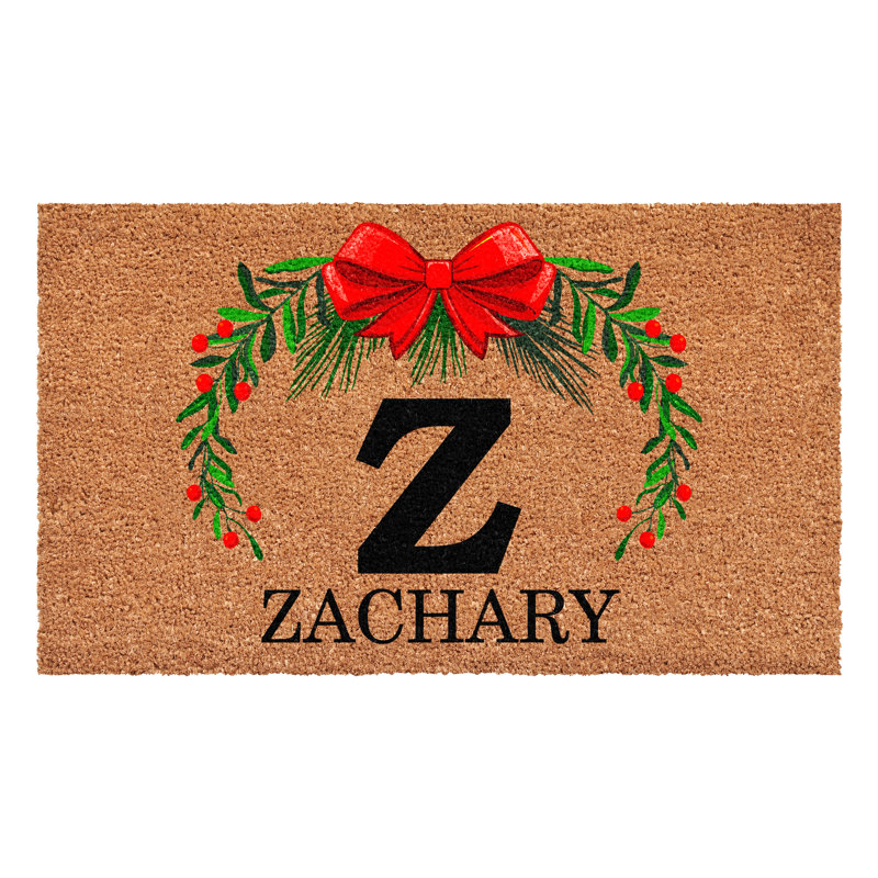 Paillasson couronne de Noël personnalisé, lettre Z, L 17 po x L 29 po