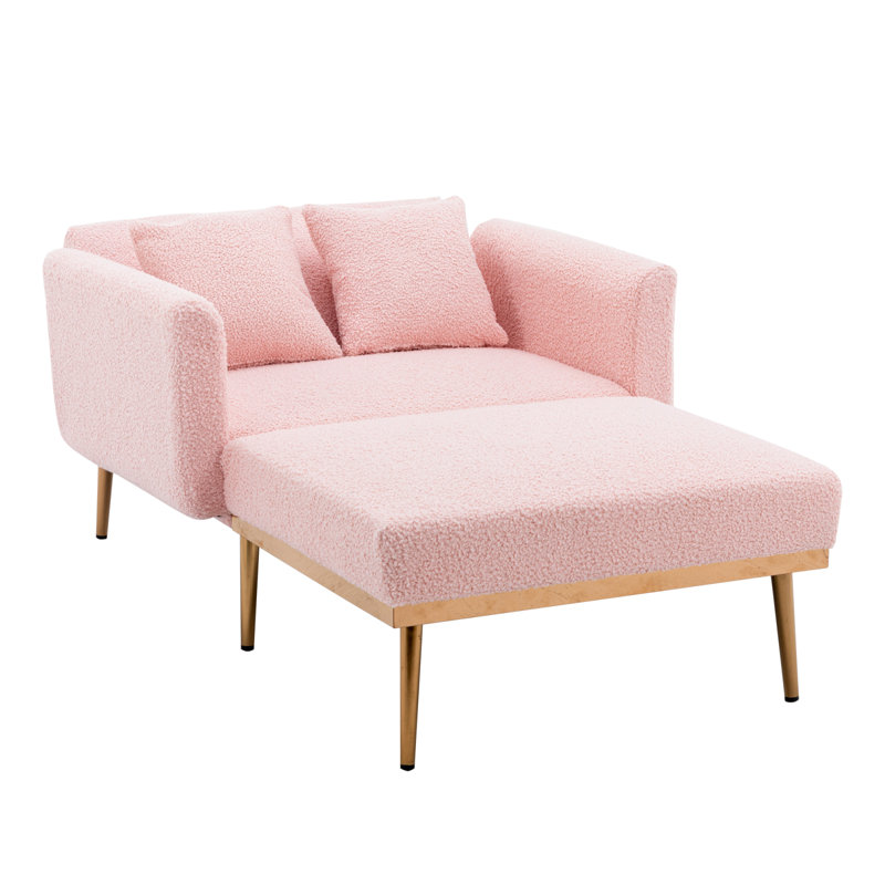 Chaise longue inclinable à accoudoirs roulés Marshea, Velours rose