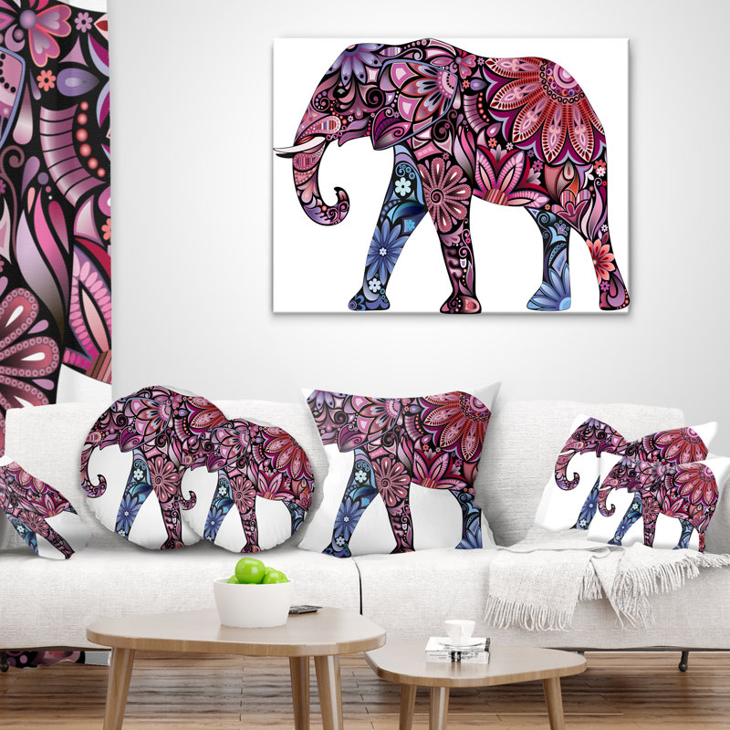 Coussin Cheerful Elephant, 16 po x 1 po, Coussin décoratif, Mauve