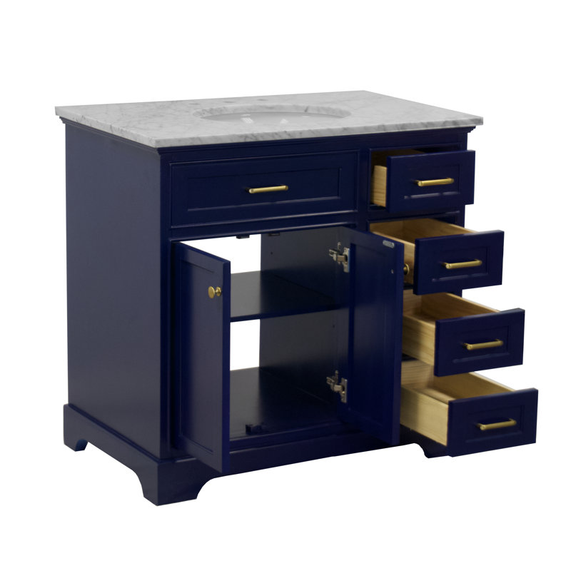 Ensemble de meuble-lavabo simple 36 po Ronnie, Marbre de Carrare, Bleu royal