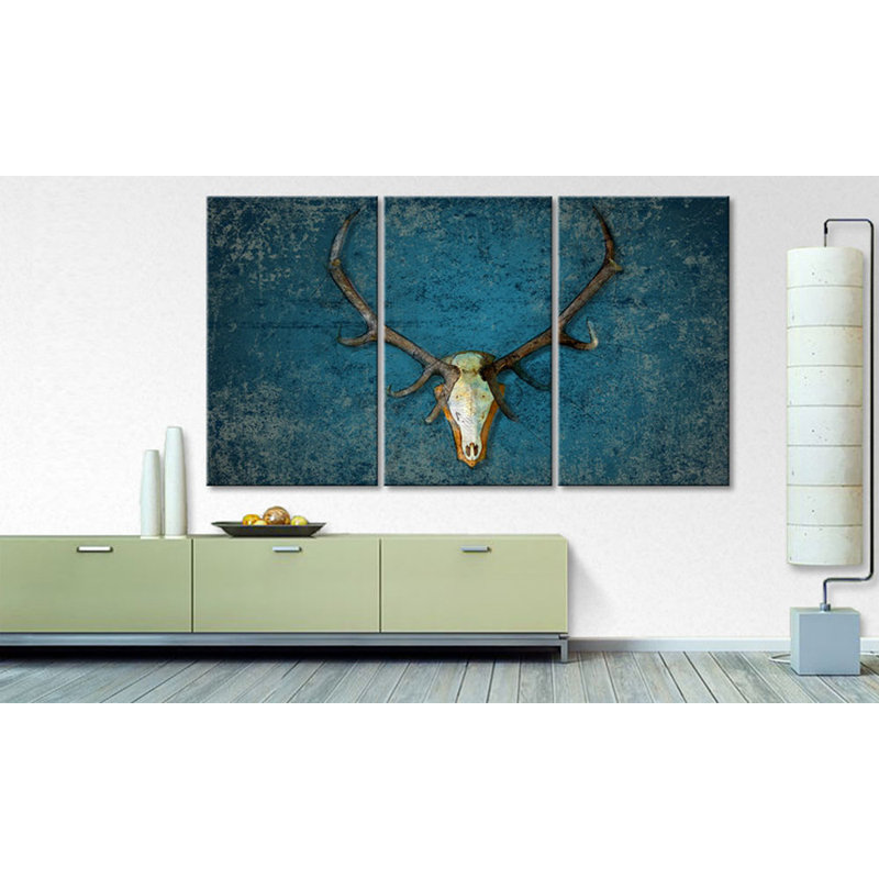 Deer Head - Wrapped Canvas Print, 100 cm H x 180 cm W, 3 Piece Canvas Set