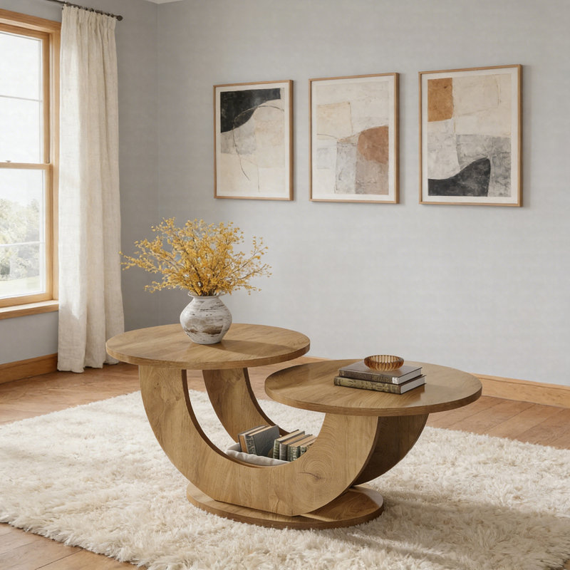 Table basse 45 po, table d'appoint centrale à 2 niveaux avec structure en forme de U