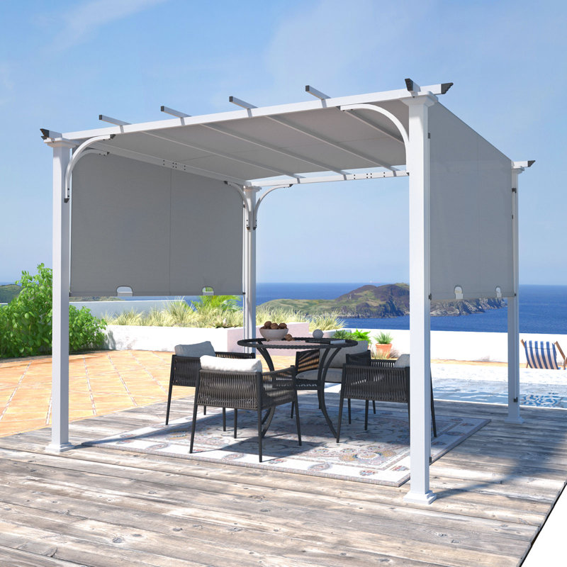 10 pi. L 10 pi. D Pergola en acier avec auvent, Gris