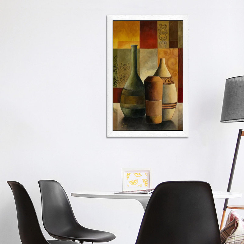Three Vases by Pablo Esteban - Floater Frame Painting on Canvas, 152.5 cm H x 101.5 cm W, White Framed