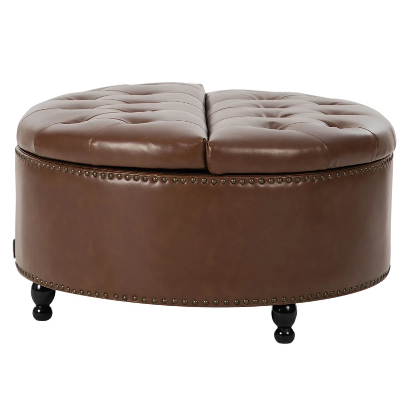 80cm Wide Tufted Round Standard Ottoman with Storage, Brown