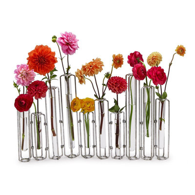 Ensemble de 10 vases à fleurs à charnière Lavoisier - finition argent - H 13 po