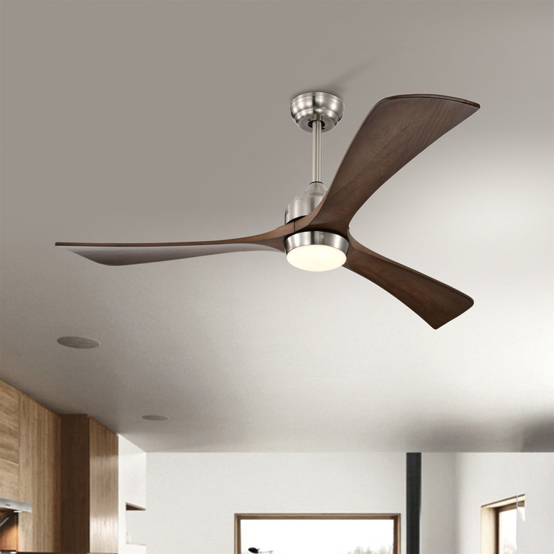 Ventilateur de plafond Led, Bois brun moyen, Argent, Bois brun