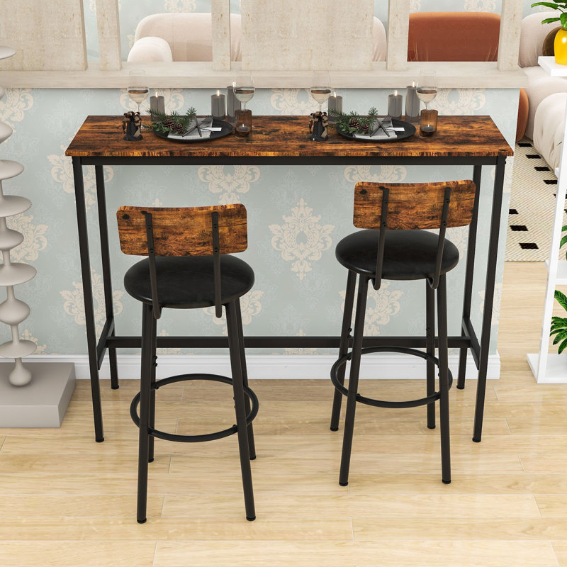 3Pcs Dining Table Set with 2 Chairs, Rustic Brown