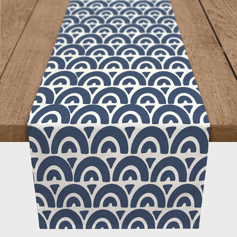 Chemin de table Scallop, Bleu marine, 90 po x 16 po, 28