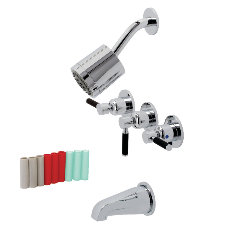 Robinet de baignoire et de douche à contrôle de volume à 3 poignées avec valve brute Kaiser, Chrome poli
