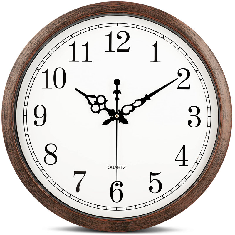 Large Wall Clock 16 Inch Silent Non Ticking Movement Quartz Battery Operated Round Easy To Read Decorative Classic Brown