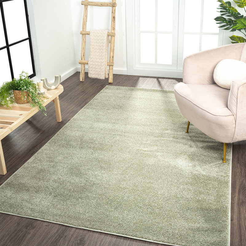 Aricel Solid Low-Pile Green Rug, Runner 2' x 12'