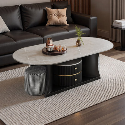 Table basse ovale haut de gamme avec tabourets