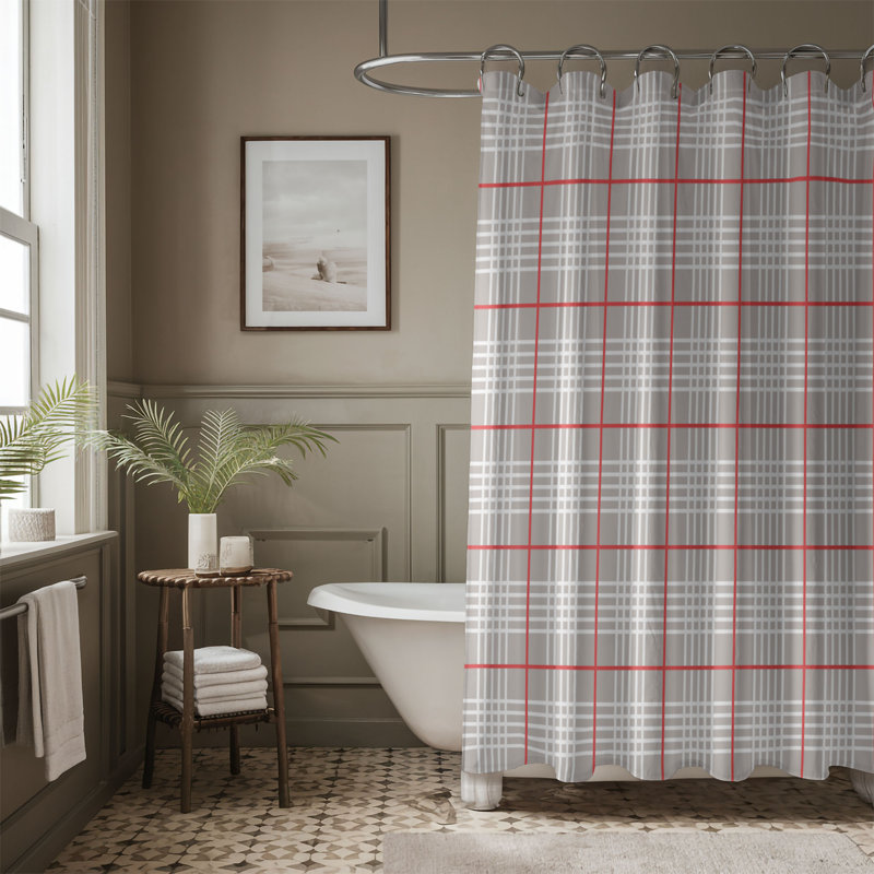 Rideau de douche rose festif écossais rose, H 74 po x l 71 po