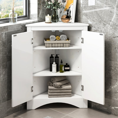White Triangle Cabinet With Adjustable Shelves - Enhances Home Organization And Style Interior Ideal For