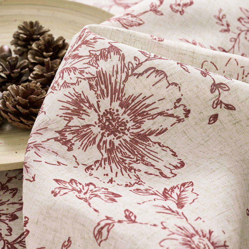 Linen Blackout Peony Flower Printed Rod Pocket Curtain Pair, 50" W x 84" L, Red