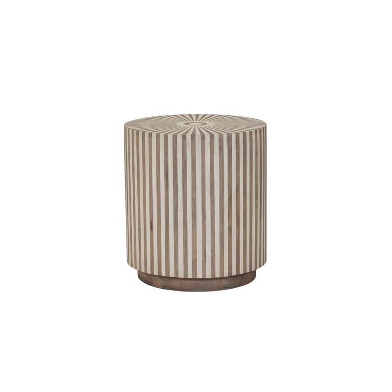 Round Solid Mango Wood End Table with Starburst Pattern