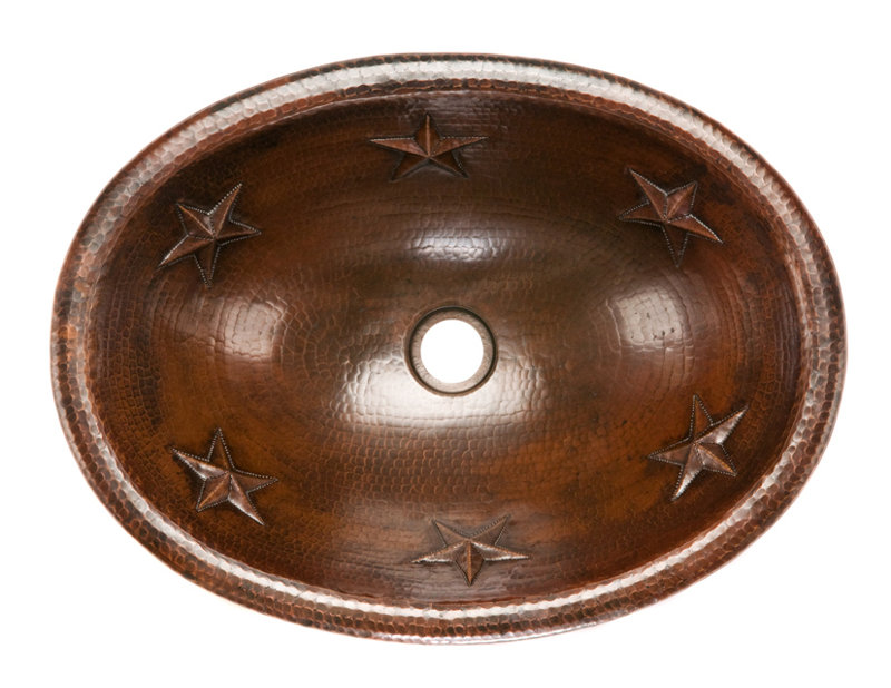 19'' Oval Star Hammered Copper Sink with Oil Rubbed Bronze Finish