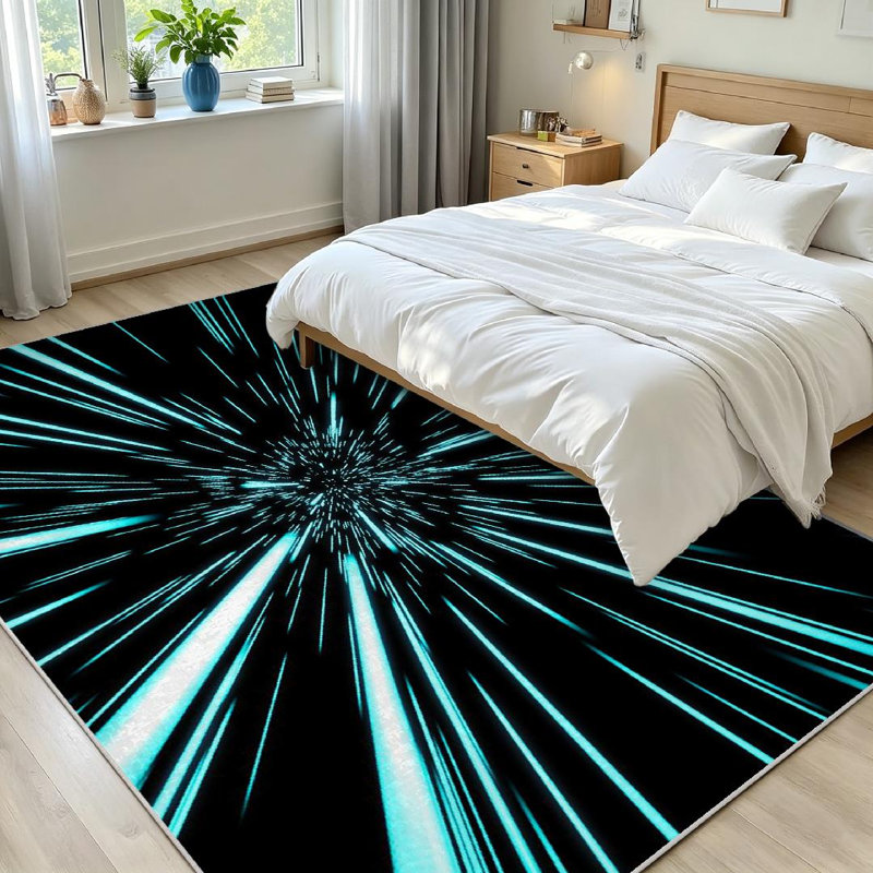 Tapis noir à volants profonds noir, Rectangle 71" x 98"