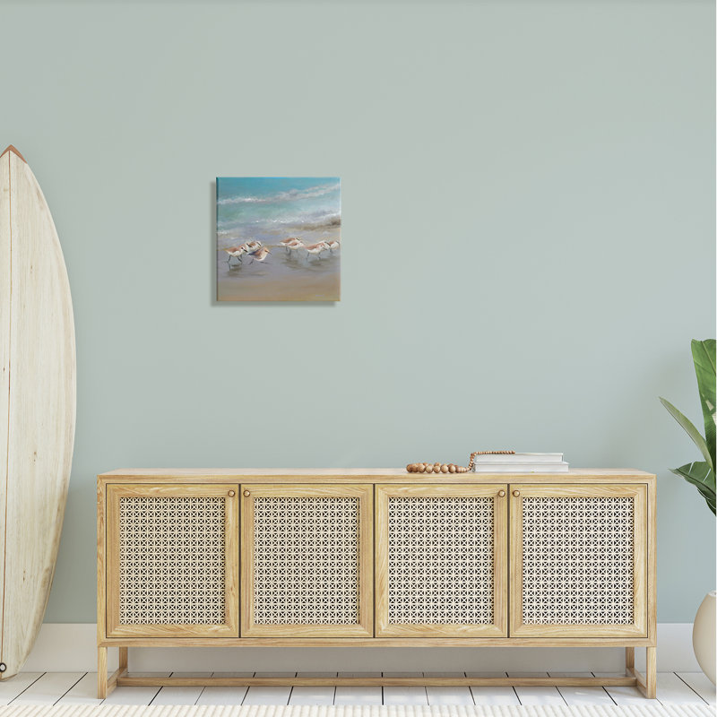 «Coastal Sandpipers Beach Waves Shore» par Rick Novak - peinture sur toile tendue, H 17 po x l 17 po x P 1,5 po