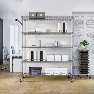 Durable 5-Tier NSF-Certified Steel Shelving with Wheels