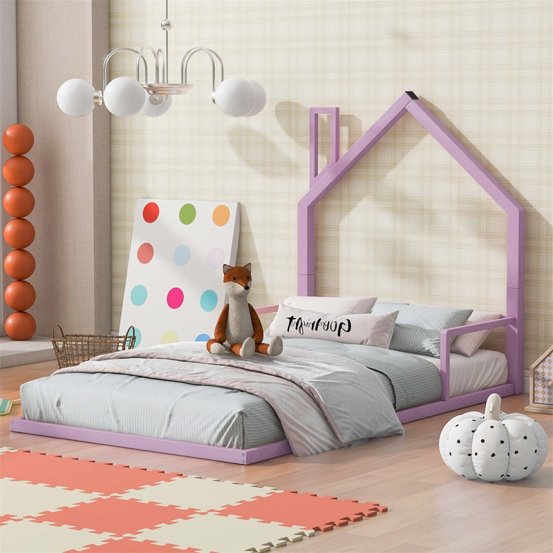 Lit plateforme en métal Ailton, Rose, Lit simple