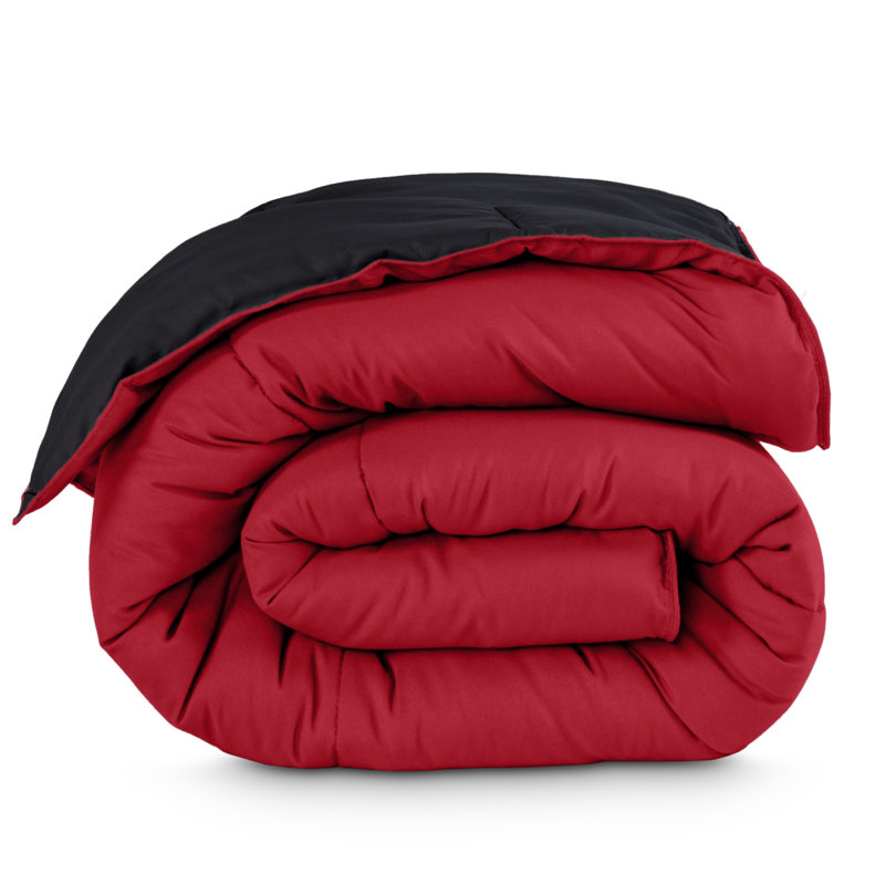 Édredon réversible en microfibre ultra douce de qualité supérieure, Noir / Rouge, Grand édredon surdimensionné