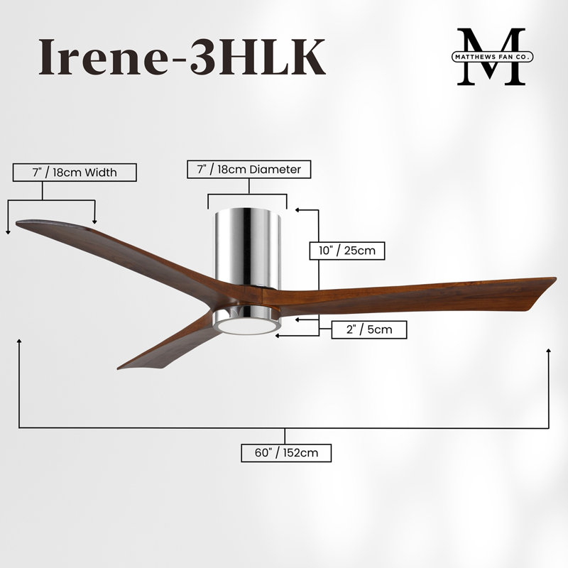 Irene LED Ceiling Fan, Polished Chrome, Walnut, 60"