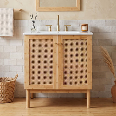 Meuble-lavabo en bois avec lavabo et portes en céramique
