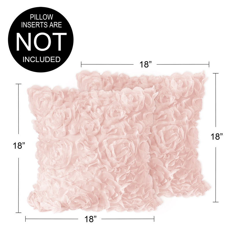 Rose Lace Pink Chiffon Mesh and Brushed Microfiber Decorative Square Indoor Throw Pillow Covers (Set of 2) by Sweet Jojo Designs