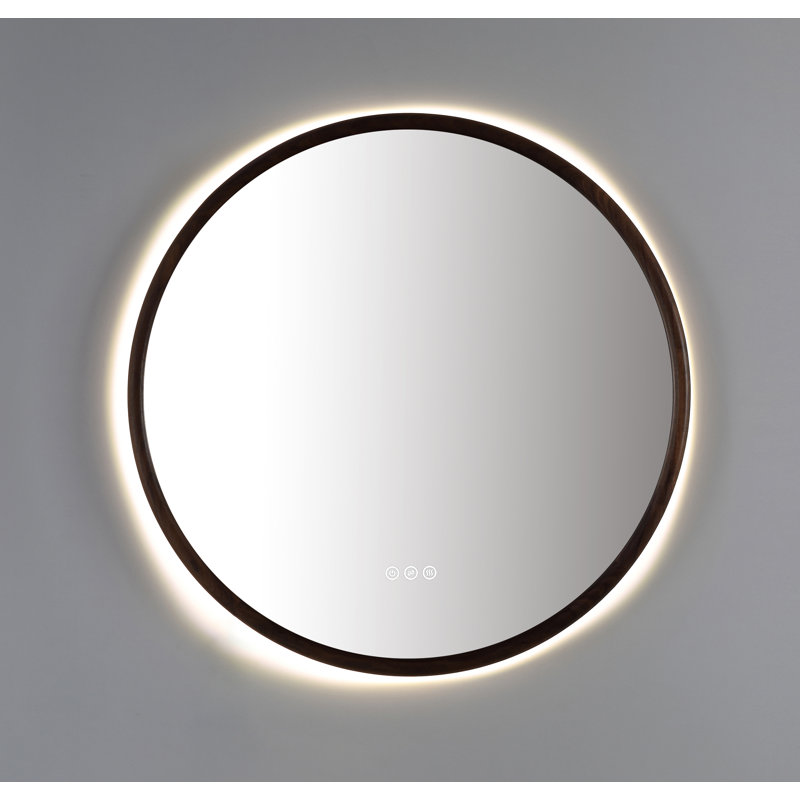 Zen LED Mirror, 29.52" x 29.52", Round, Walnut