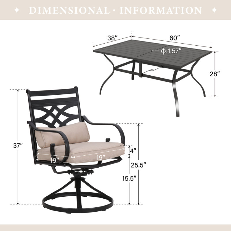 Alyah 6 - Person Patio Dining Set with Rectangular Table , Cushions Included