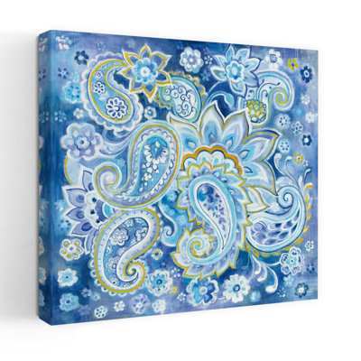 Cachemire royal contemporain avec art abstrait bleu