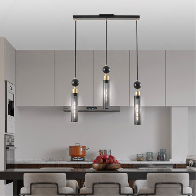 Modern Gold / Black 3-Light Chandelier 25" And Pendant