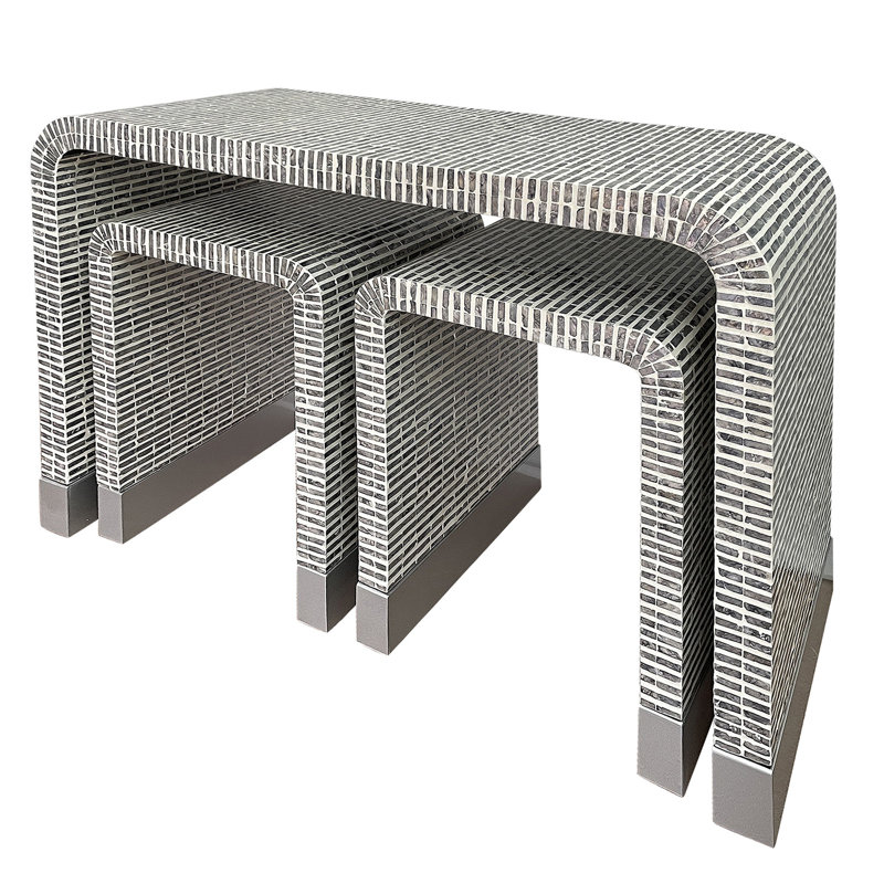 Tables gigognes Gundula, Gris brique / argent