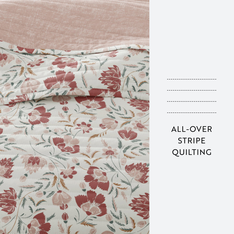 Ensemble de courtepointe légère - couvre-lit matelassé toutes saisons - jacobin français, Rose