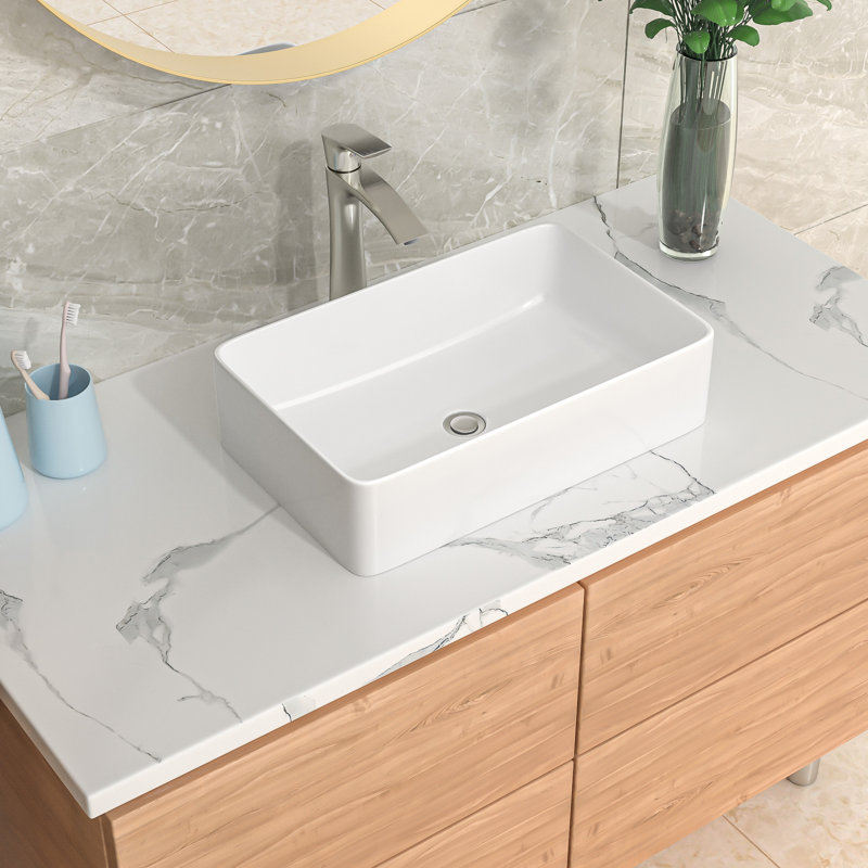 Lavabo de salle de bain rectangulaire en céramique blanche L 21 1/2 po x l 13 1/2 po Lordear