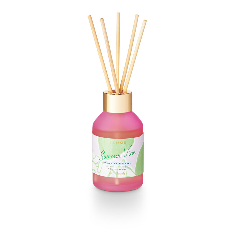 Summer Vine Pink Glass Reed Diffuser with Gold Cap