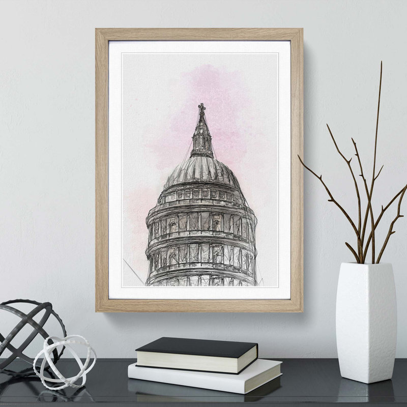 St. Paul's Cathedral Sketch in Abstract - Picture Frame Drawing Print, 87cm H x 62cm W x 2cm D, Oak Framed