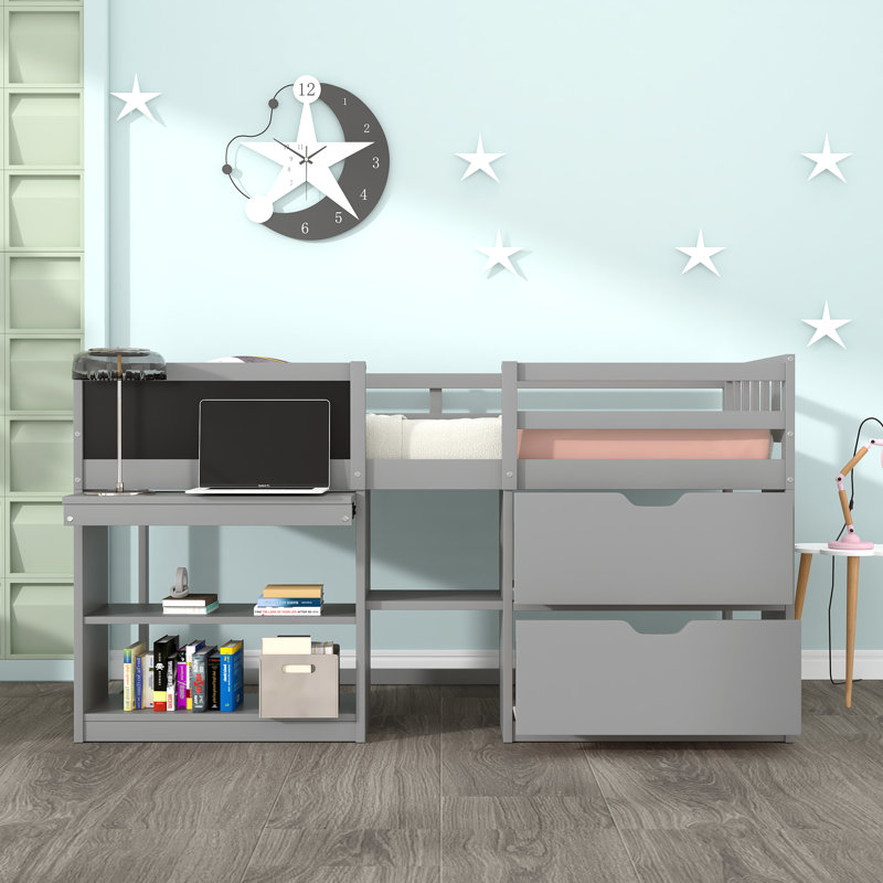 Lit mezzanine simple avec tiroirs Heldreth Kids, gris