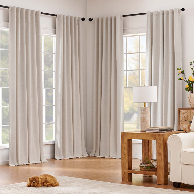 Linen Blend Solid Colour Rod Pocket Curtains, 50" W x 84" L, Beige