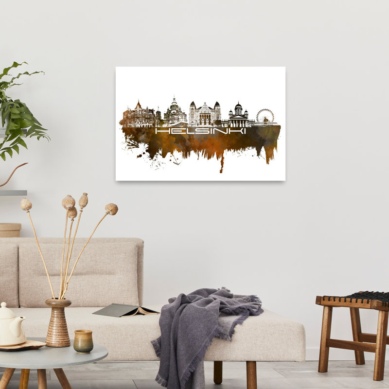 Paysage urbain d'Helsoween, art abstrait à l'aquarelle, H 24 po x l 36 po