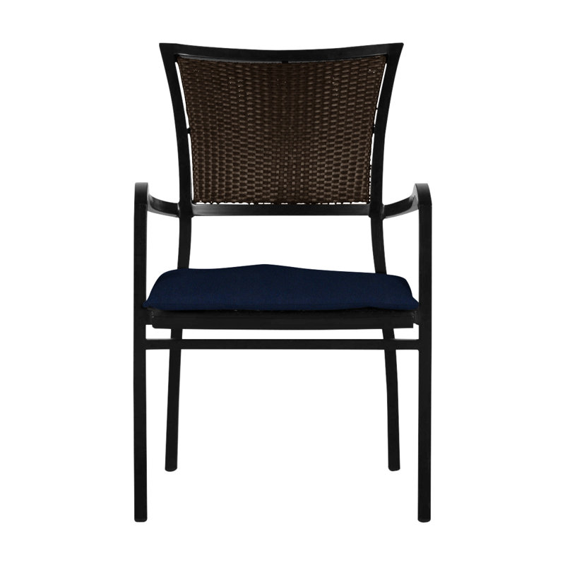 Aire Stacking Patio Dining Armchair With Cushions, Aire #2 Ancient Earth/Black Walnut, No Welt, Indigo Velvet